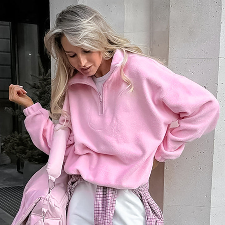 Dame fleece pullover med kort lynlås og afslappet snit Stilla