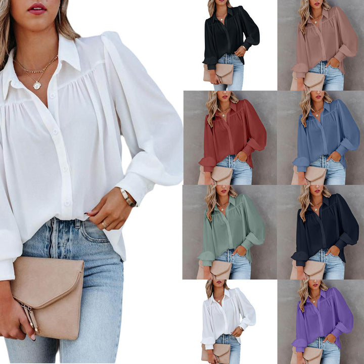 Dame elegant bluse med voluminøse ærmer og fine folder Stilla