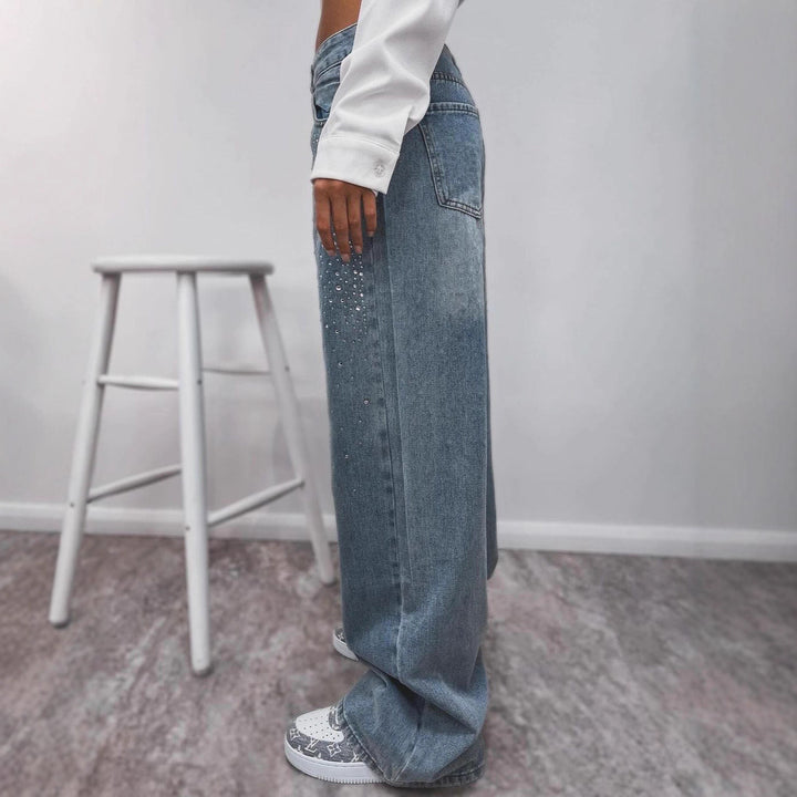 Damer elegante højtaljede jeans med glitrende detaljer Stilla