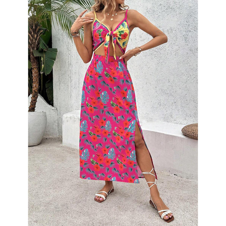Dame Boho Maxikjole med floralt design og dyb slids Stilla
