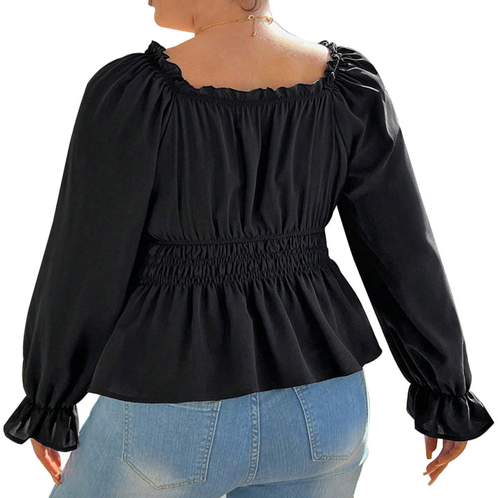 Dame elegant top med raffinerede volangdetaljer og elastisk bånd Stilla