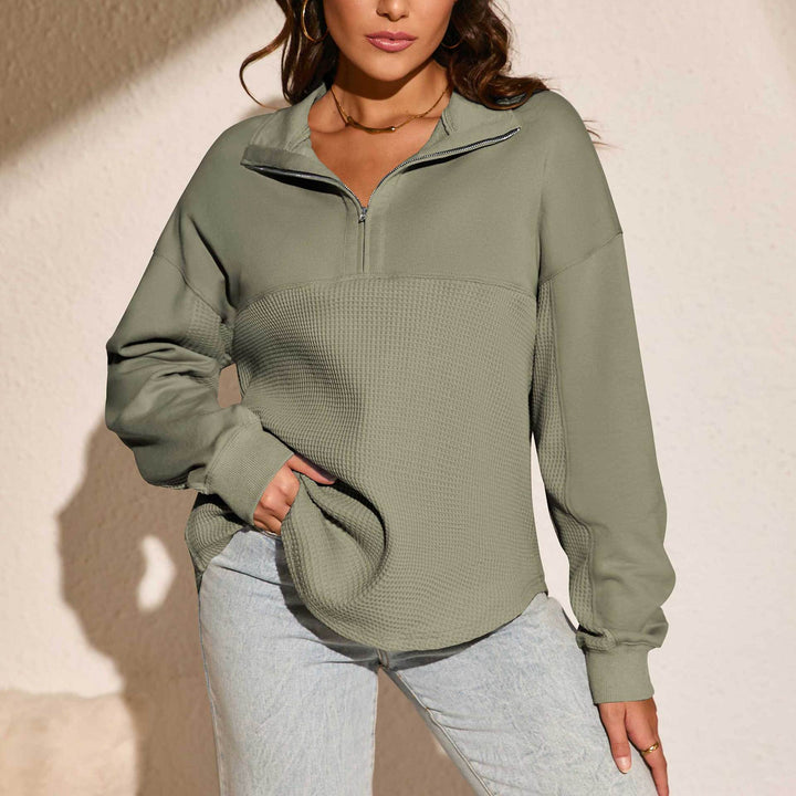 Dame sporty sweatshirt med moderne lynlås og struktureret overflade Stilla