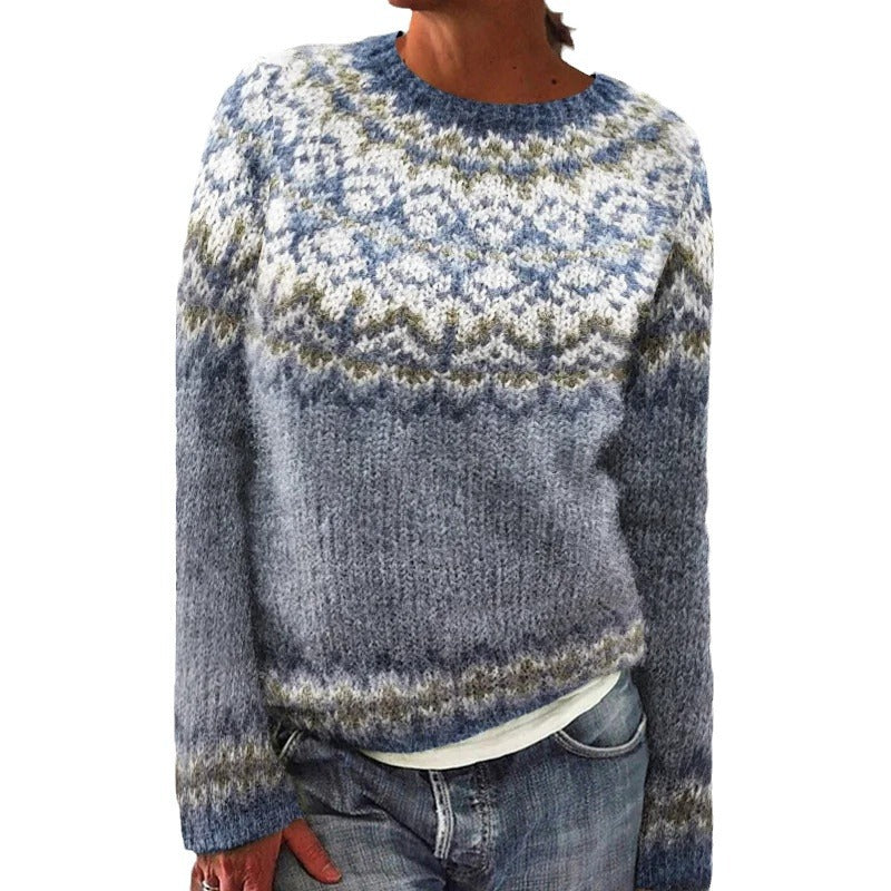 Kvinders strikkede sweater med unikt fair-isle mønster og afslappet pasform Stilla