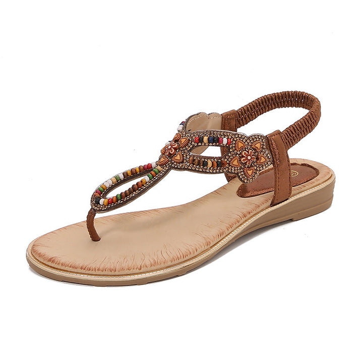 Dame modet Flip-Flops med kunstneriske perle- og blomsterdekorationer Stilla