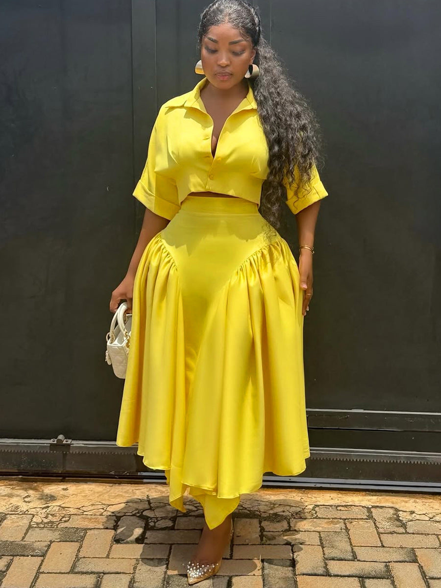 Dame Elegant To-delt Outfit med cropped Bluse og svingende Skørt Skovae