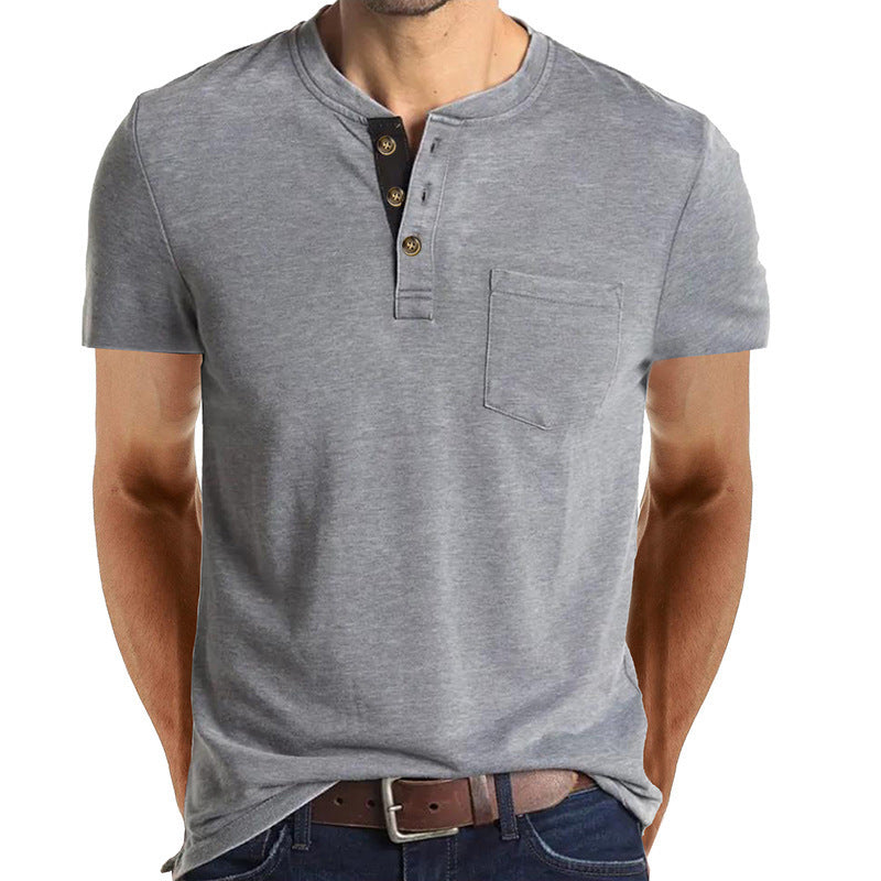 Herre kortærmet Henley-shirt med lomme-detalje Stilla