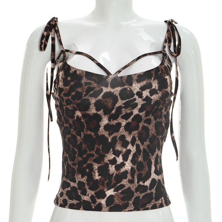 Damen Freizeit-Leopardenmuster Top mit verstellbaren Trägern Skovae