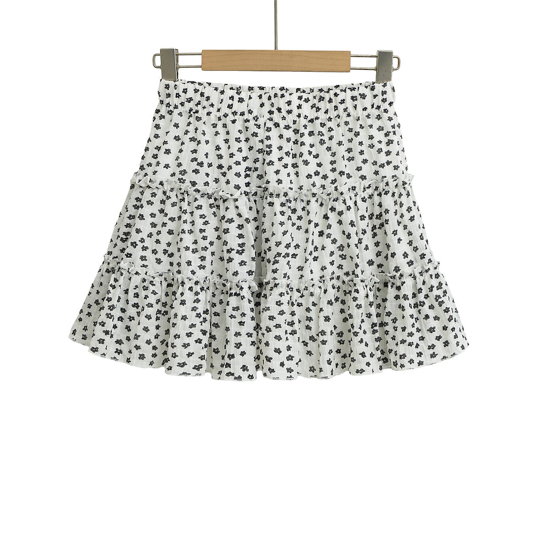 Dame volantskirt med blomstermønster og elastisk bund Stilla