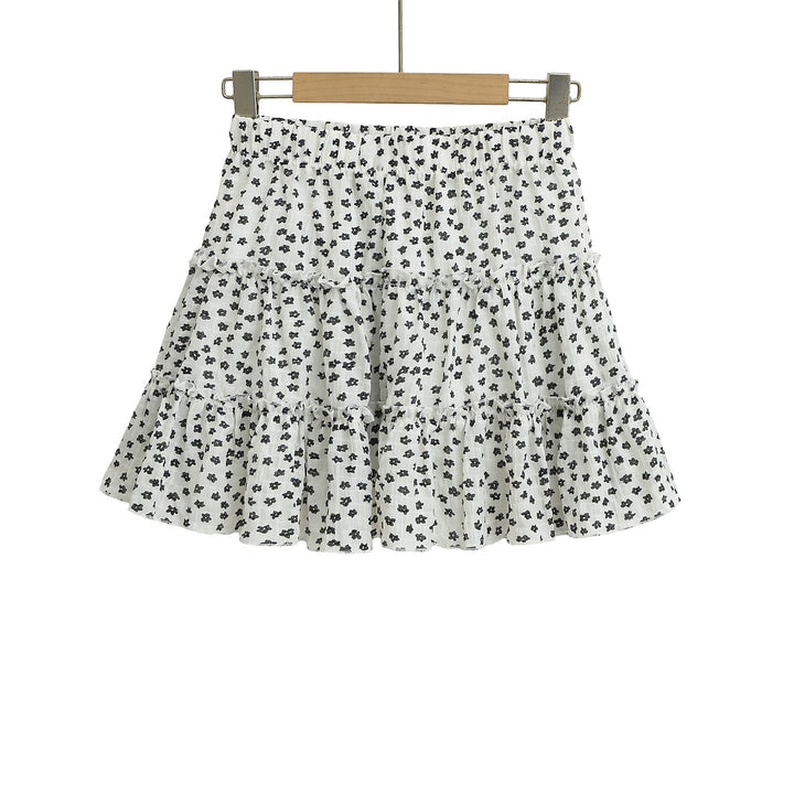 Dame volantskirt med blomstermønster og elastisk bund Stilla