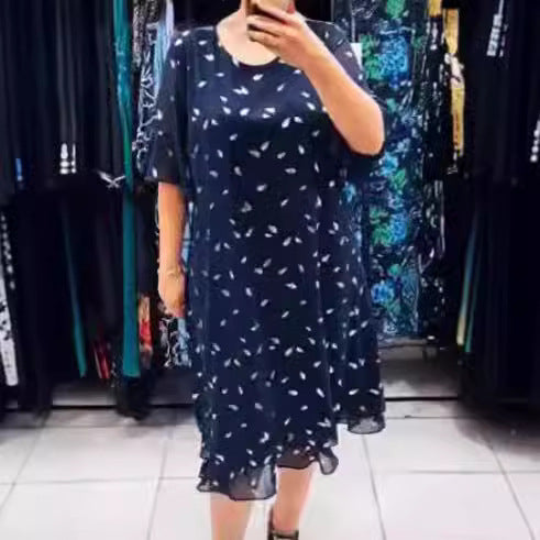 Dame Luftigt Sommerkjole med blomsterdesign og chiffon-lignende overdel Skovae
