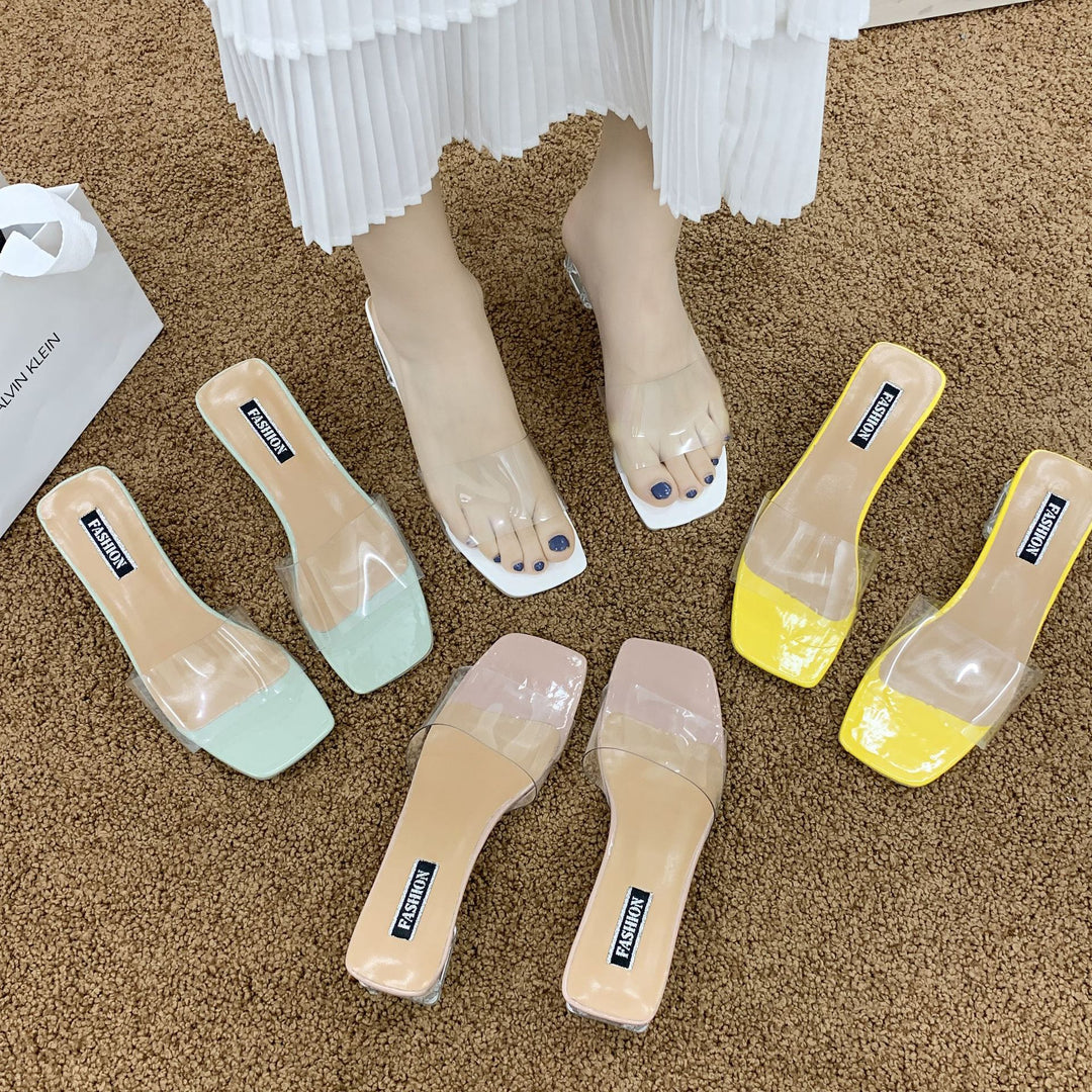 Dame transparente mules med klar blokhælt Stilla