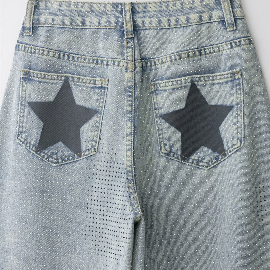 Damevidde jeansbukser i casual vintage-stil med høj talje Skovae