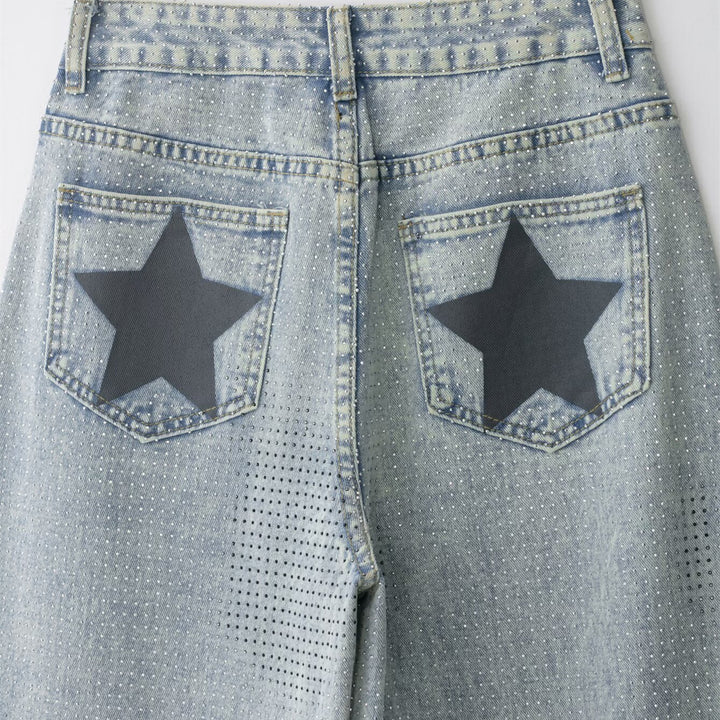Damevidde jeansbukser i casual vintage-stil med høj talje Skovae