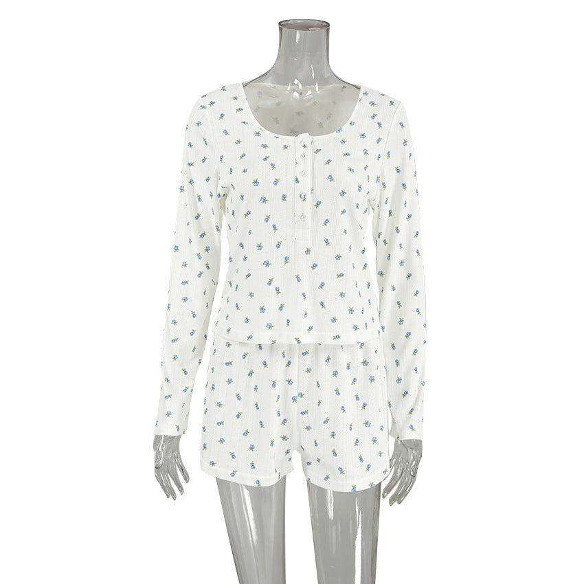 Dame Pyjamasæt med fine blomster mønstre og komfortabel pasform Stilla
