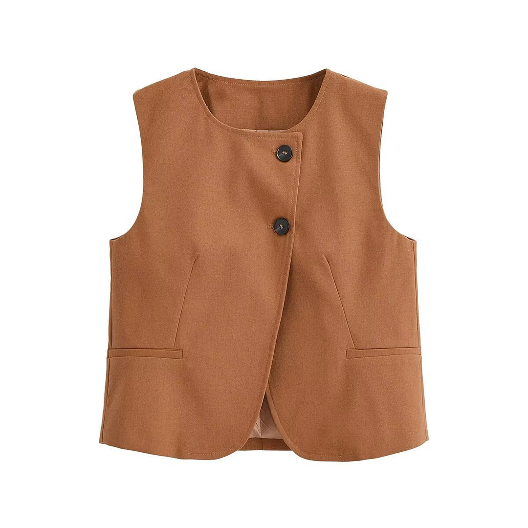 Dame elegant vest med knapdetaljer og sidelommer Skovae