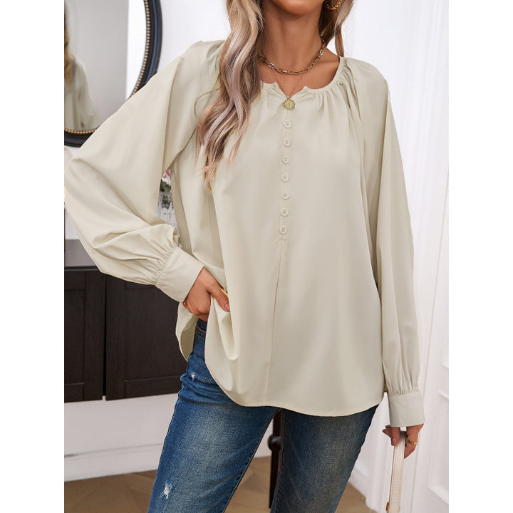 Dame Relaxed Fit Button-Up Bluse med bredde udvidede ærmer Stilla