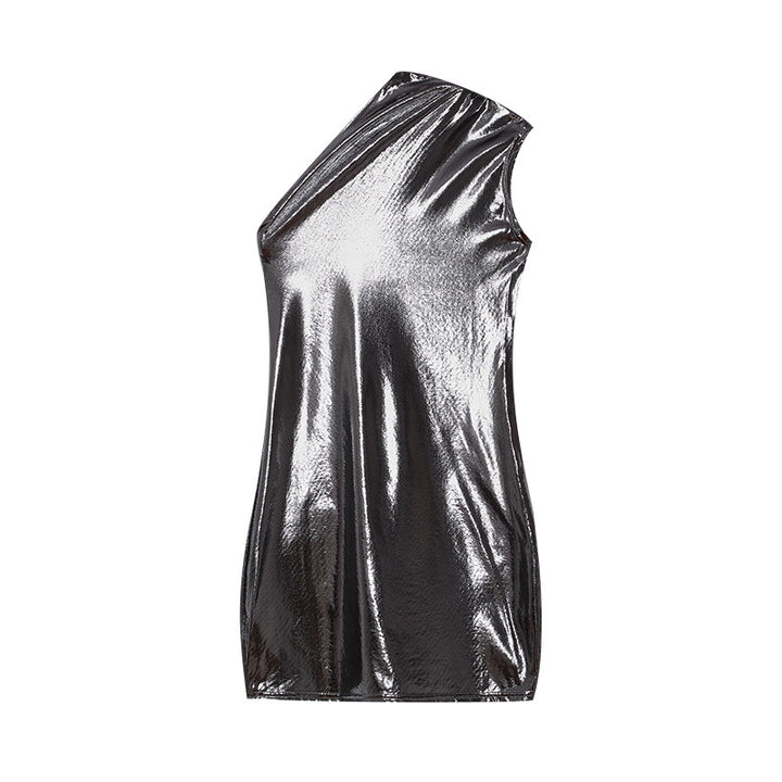 Dame Metallic asymmetrisk Shift-kjole Stilla