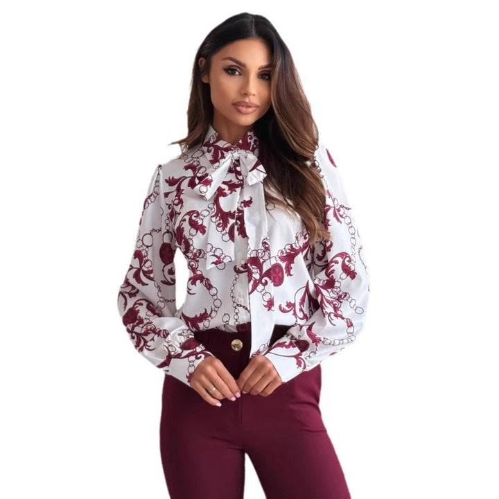 Damer elegant skjorte med dekorativ krave og blomstret design Stilla