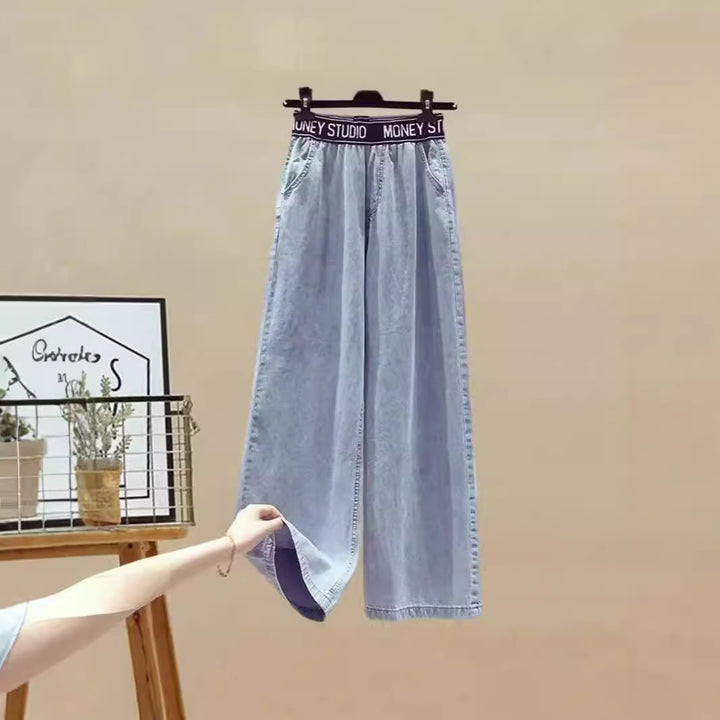 Dame To-delt Sæt med løs, stribet top og bred jeans-bukser Skovae