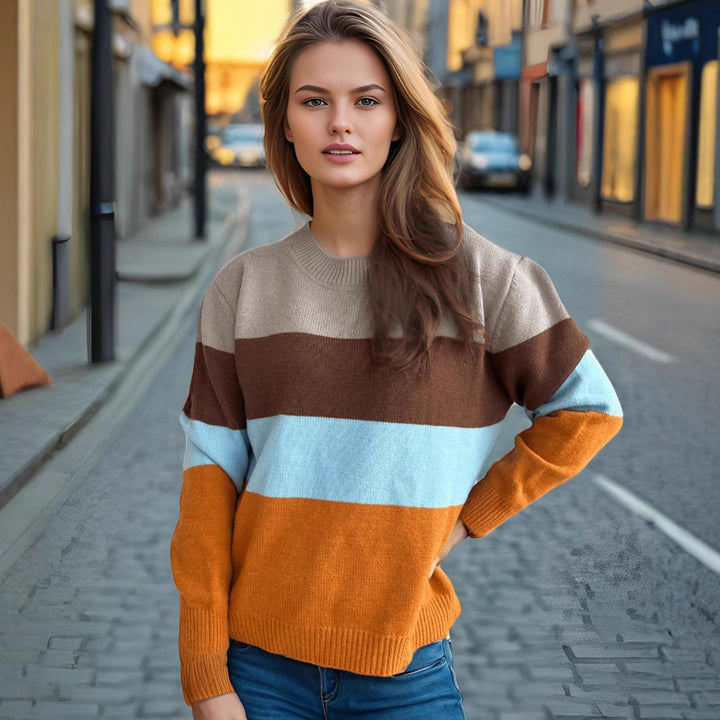 Kvinders moderne casual sweater med farverige blokstriber Stilla