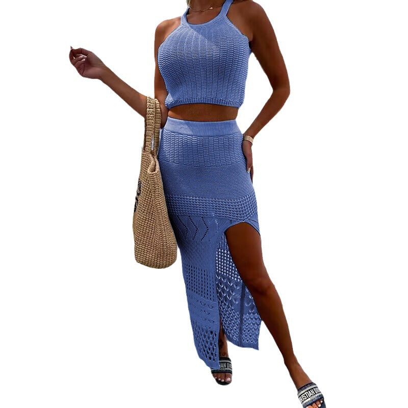 Dame Knit Crop Top og Maxi Skirt Stilla