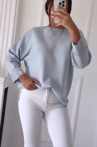 Kvindernes Casual Oversized Sweater med Asymmetrisk Snit og Knapdetaljer Skovae
