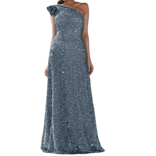 Dame Glamorous Maxi Kjole med Off-Shoulder Design og Funklende Pailletter Skovae