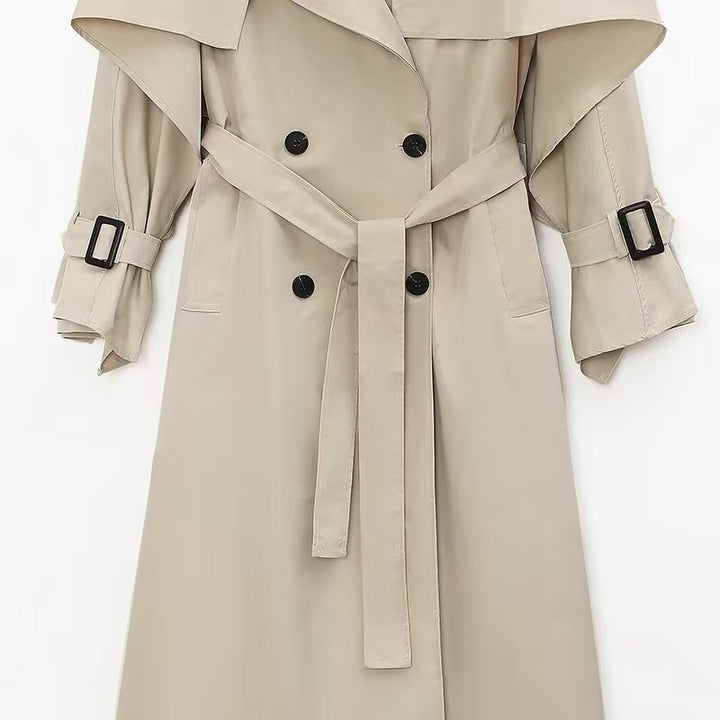Kvindes Elegant Trench Coat med Bælte og Overdimensioneret Krave Stilla