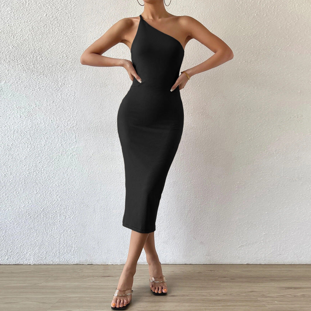 Kvinders figursyet midi kjole med asymmetrisk design Stilla