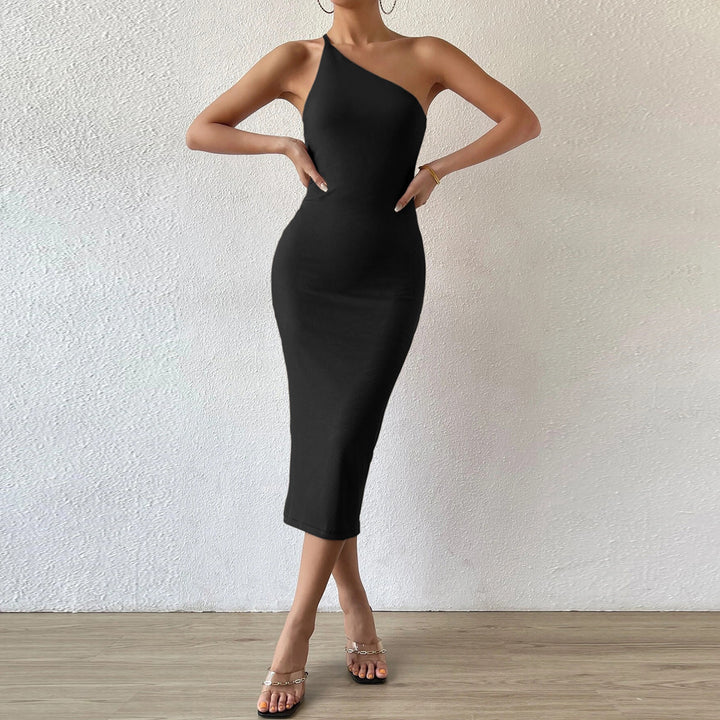 Kvinders figursyet midi kjole med asymmetrisk design Stilla