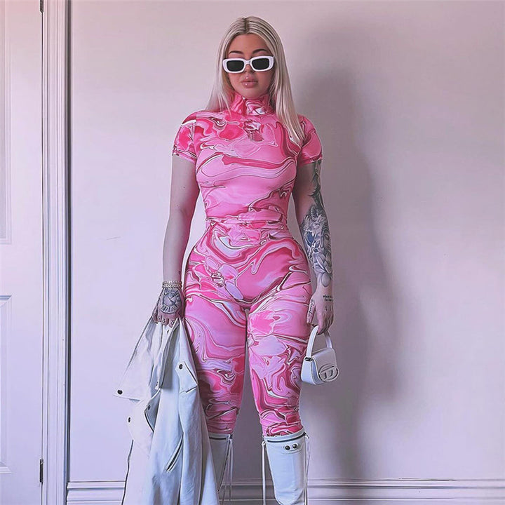 Dame Cat Suit med leopardmønster og højhalset krave Stilla