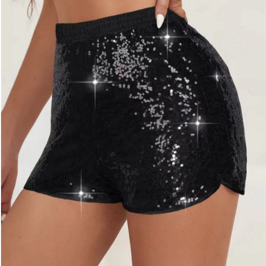 Dame Glitrende Shorts med elastisk talje og funklende detaljer Stilla
