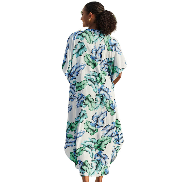 Dame Kaftan-kjole med moderne batikdesign og vidt skårne ærmer Stilla