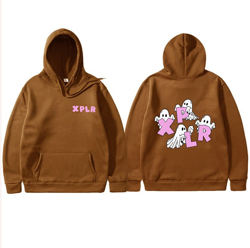 Dame hoodie med kreativt spøgelsesmotiv og kangaroo lomme Skovae