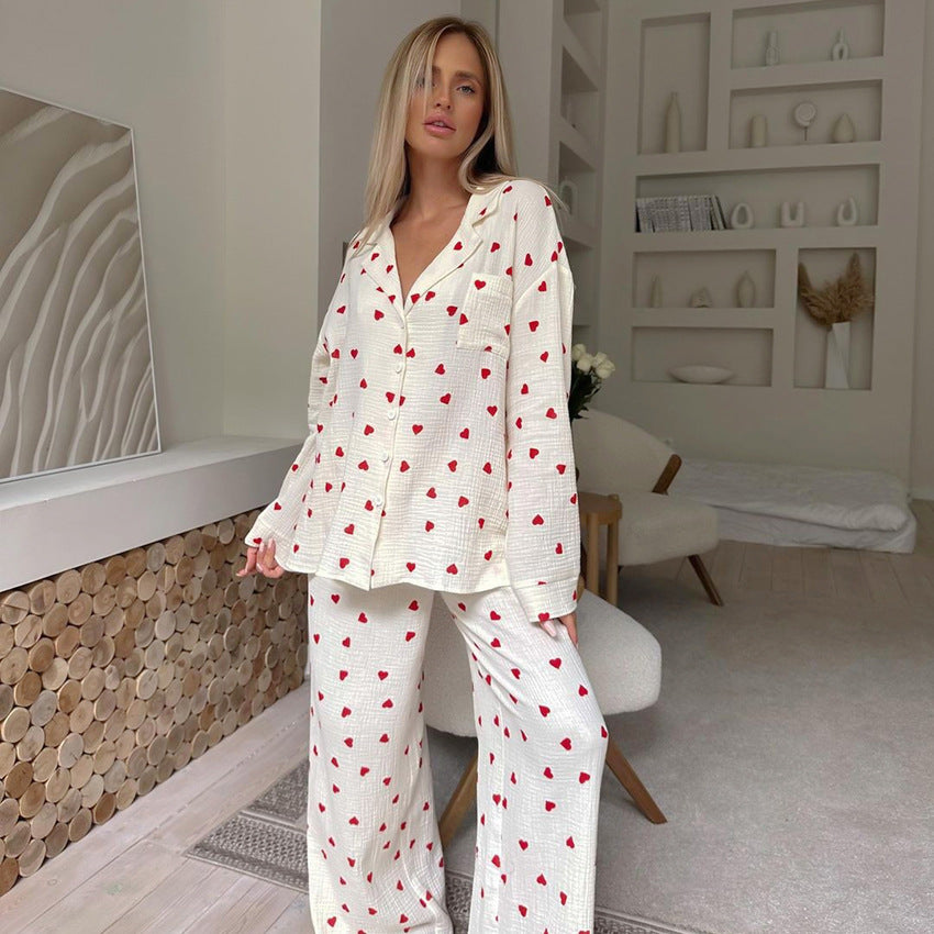 Dame hyggelig pyjamas med hjerte mønster Stilla