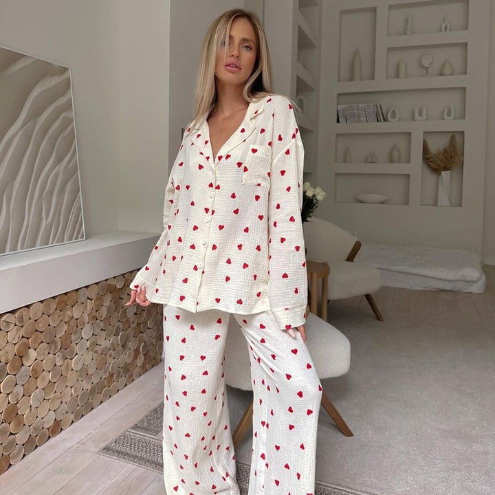 Dame hyggelig pyjamas med hjerte mønster Stilla