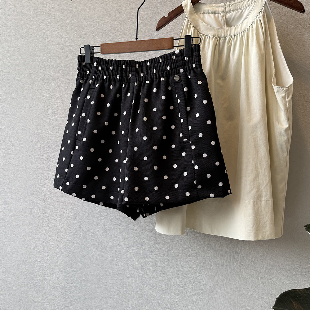 Dame Polka-Dot Shorts med elastisk linning og sidelommer Stilla