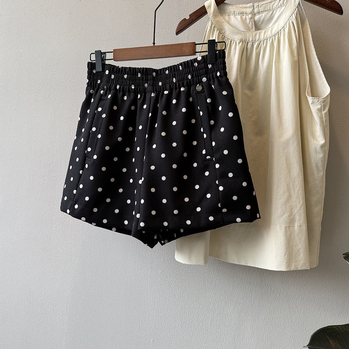 Dame Polka-Dot Shorts med elastisk linning og sidelommer Stilla