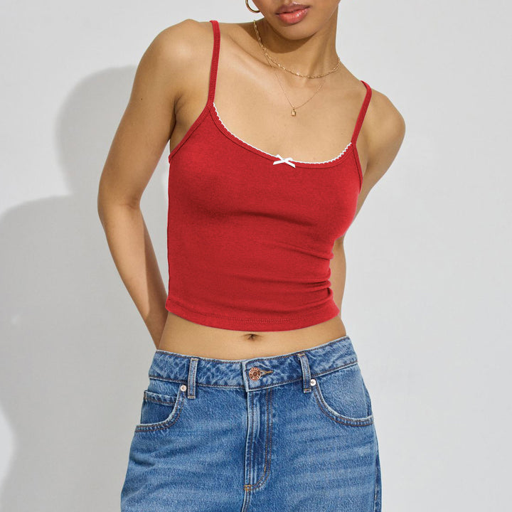 Dame Slim-Fit Spaghetti-top med dekorativ zig-zag kant Stilla
