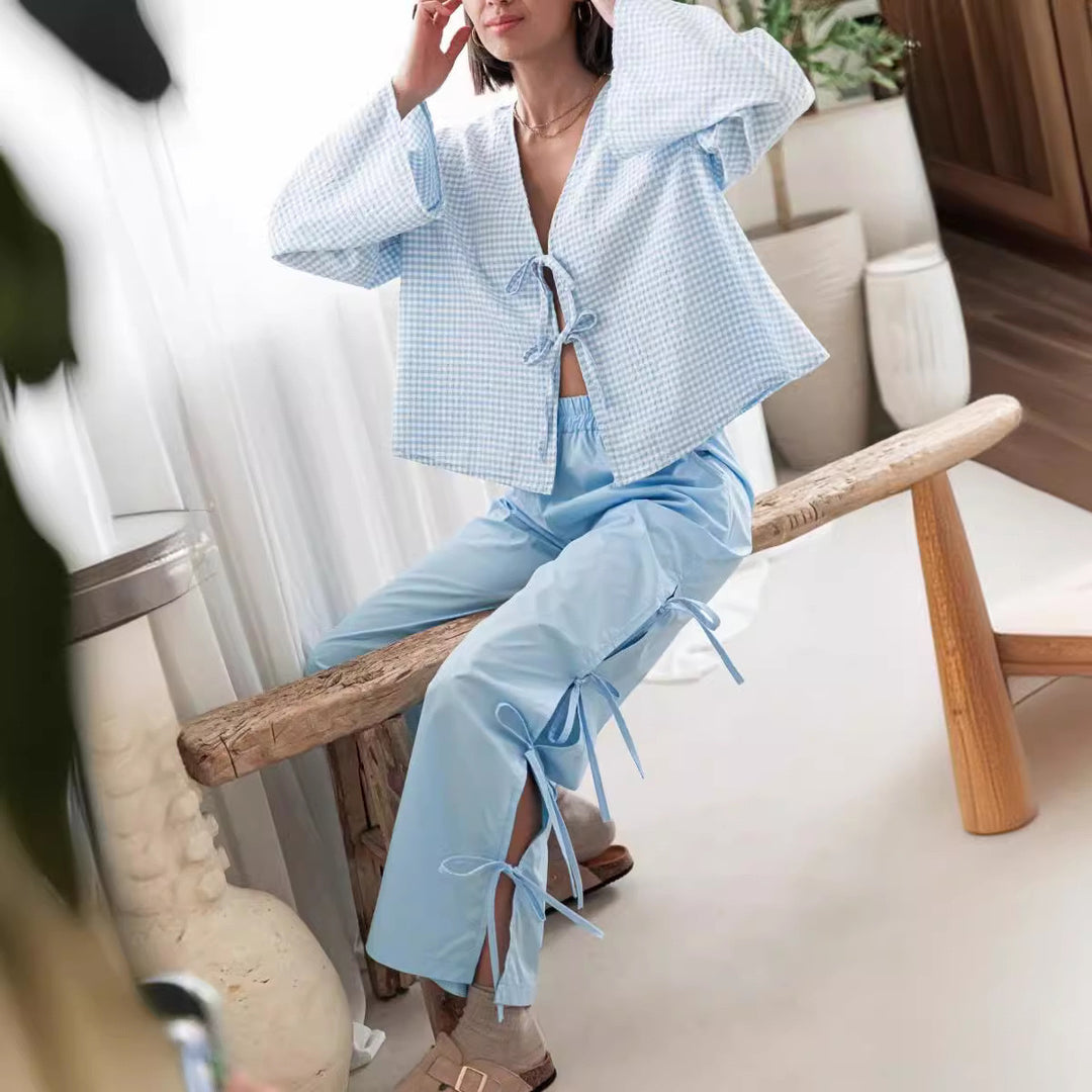 Dame fritid-bukser med raffineret rynkedetalje og gingham-design Stilla