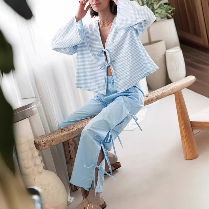 Dame fritid-bukser med raffineret rynkedetalje og gingham-design Stilla