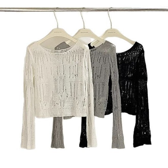 Damer let sweater med fin netstruktur og lange ærmer Stilla