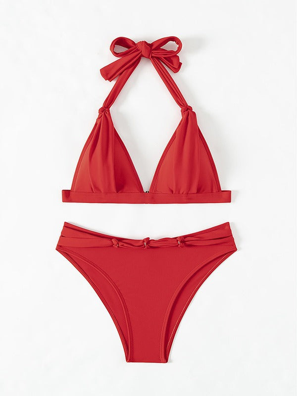 Dame Push-Up Bikini sæt med raffinerede flæsedetaljer og moderigtigt halterneck Stilla