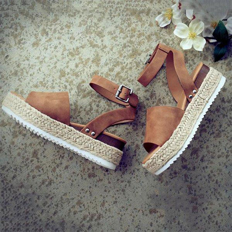 Dame platform-sandaler med justerbar ankelrem og jute-detaljer Stilla