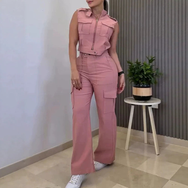 Dame Cargo-Jumpsuit med kort overdel og praktiske lommer Skovae