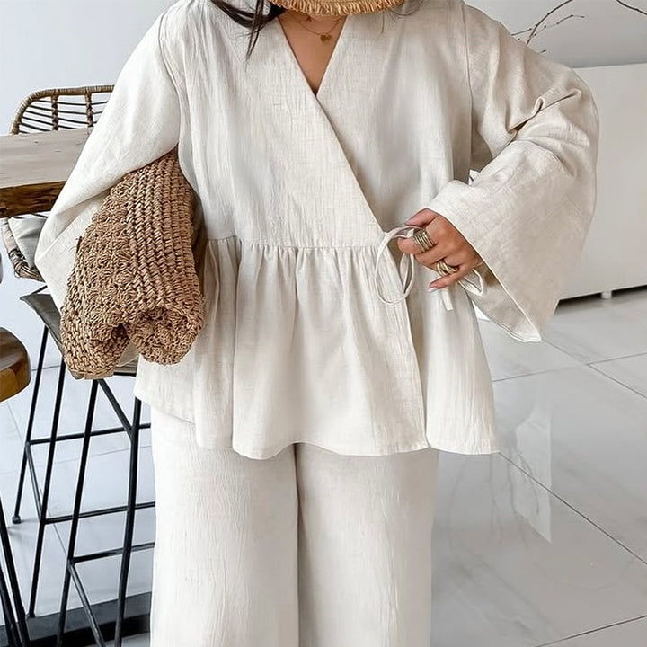 Dame elegant og afslappet lounge-sæt med oversized bluse og flydende bukser Stilla