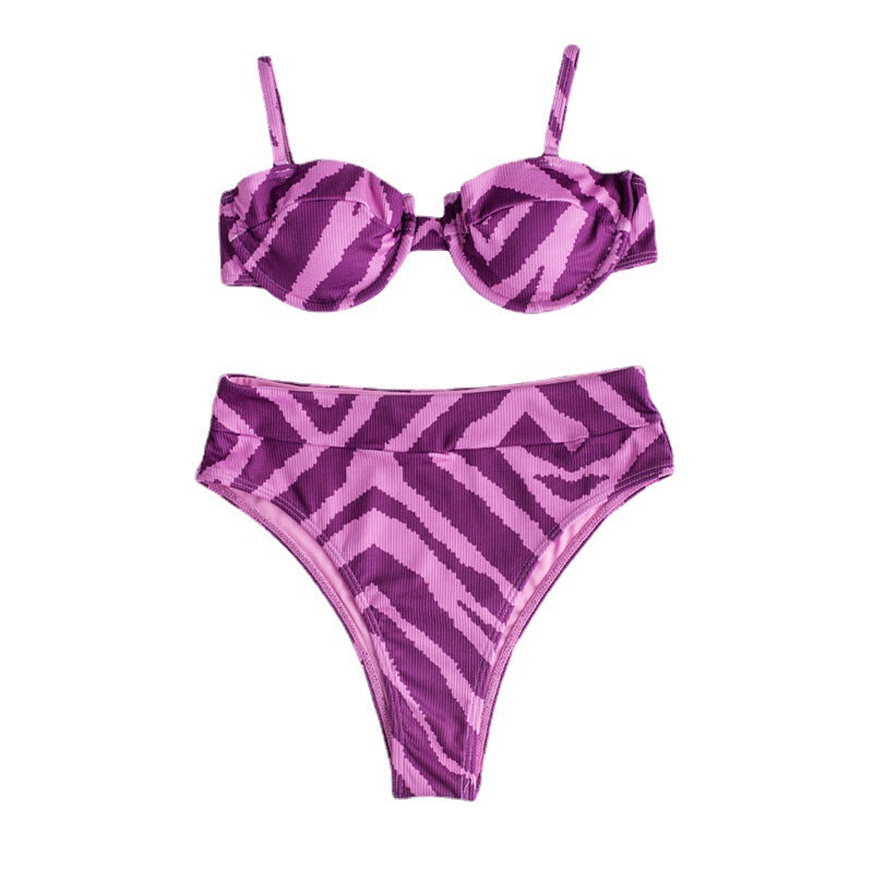 Dame Højskåret bikini med elegant zebra-mønster Skovae