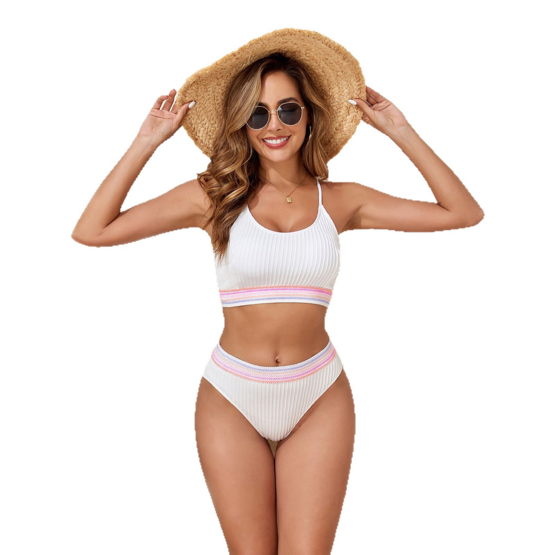Dame Sporty Bikini-sæt med mode ribsdesign og elastisk bånd Skovae