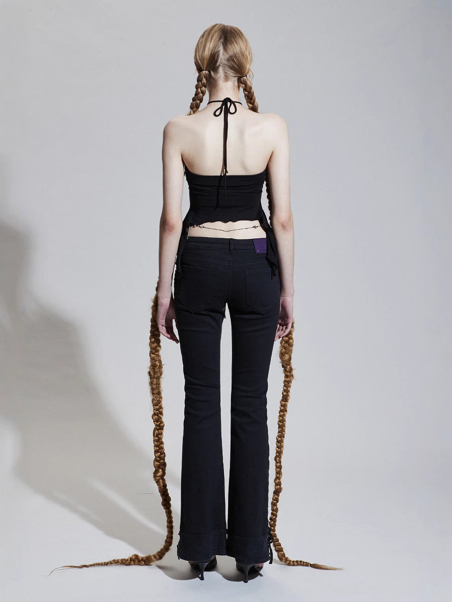 Dame Festligt Crop-Top med raffineret snøring og asymmetrisk kant Stilla