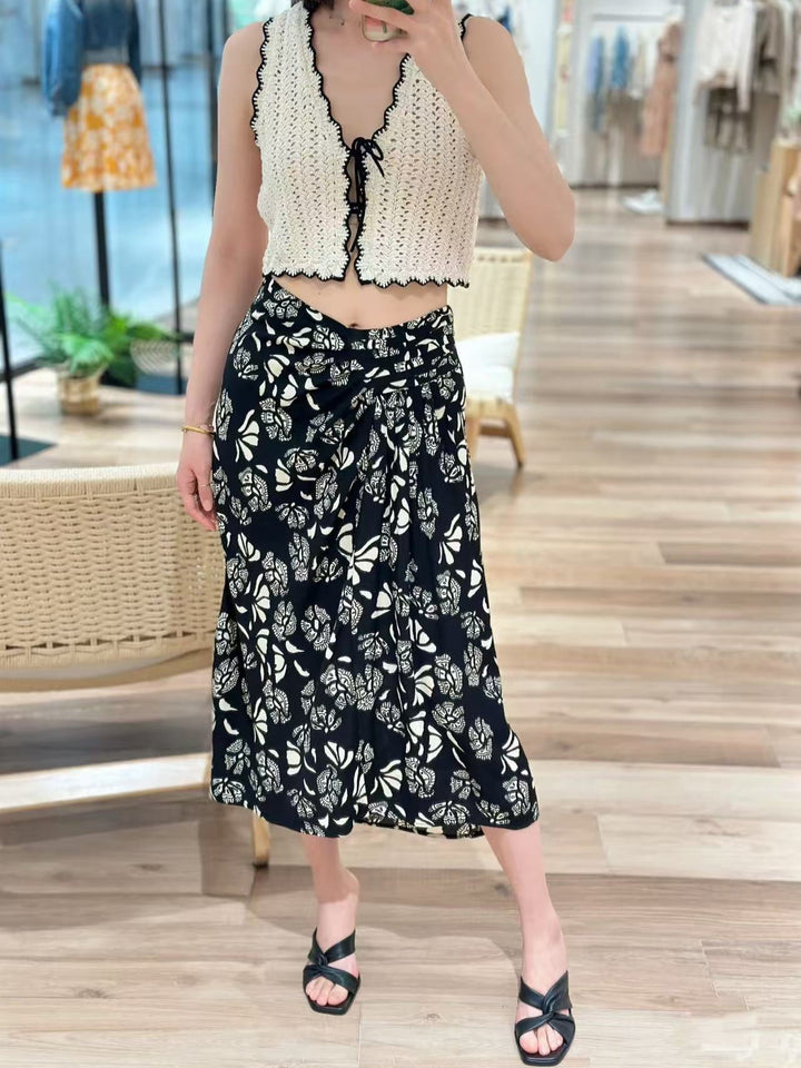 Dame Midikjole med florale mønstre og praktisk elastik Stilla
